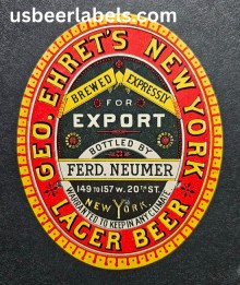  Geo. Ehrets New York Lager Beer Beer Label