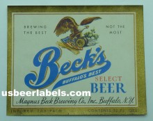  Becks Select Beer Label