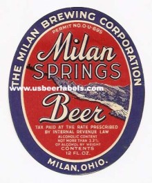 Milan Springs Beer Label Milan Springs Beer Label