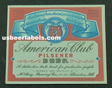  American Club Pilsener Beer Label