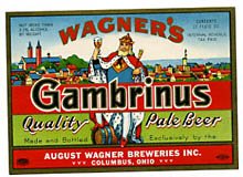 WAGNER'S GAMBRINUS PALE BEER LABEL 12" x 16" SIGN 