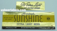  Barbeys Sunshine Extra Light Beer Label