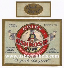 Chief Oshkosh Beer Beer Label